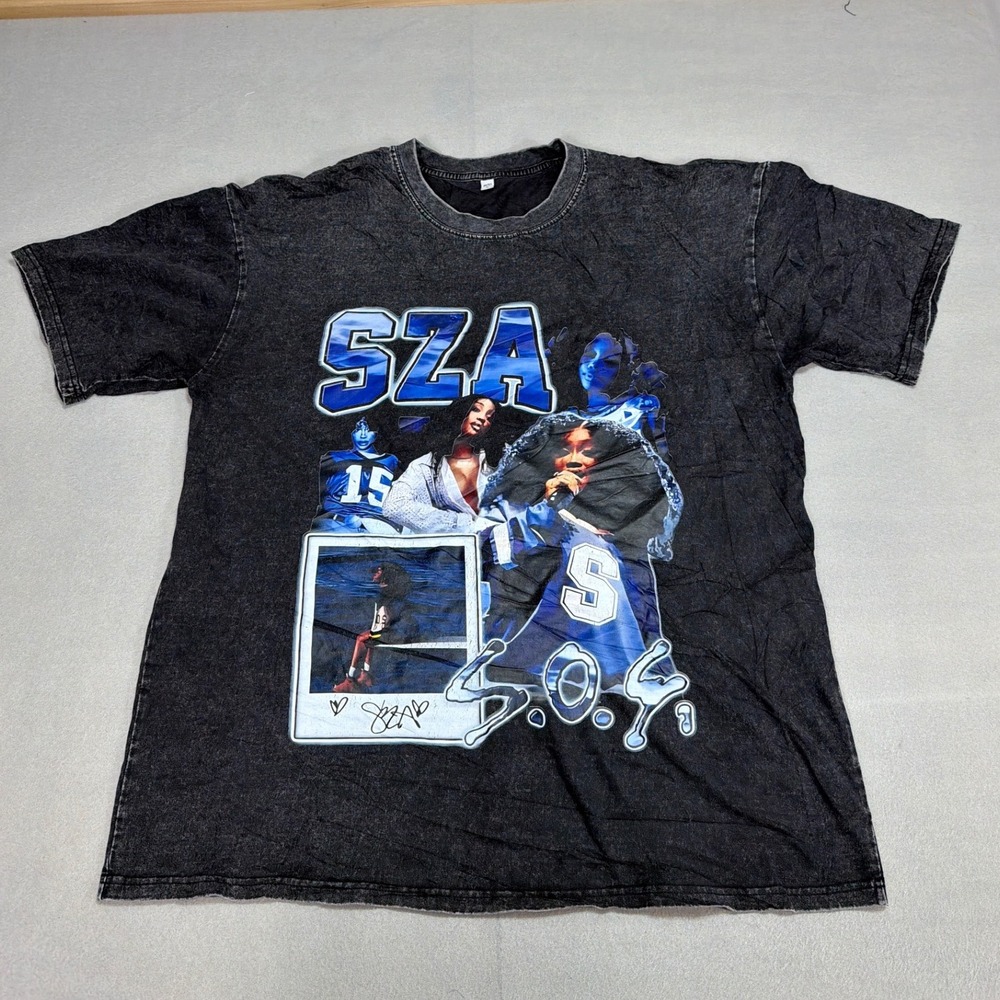 SZA SOS Graphic T-Shirt Mens XL Acid Wash Black Short Sleeve Streetwear Tee